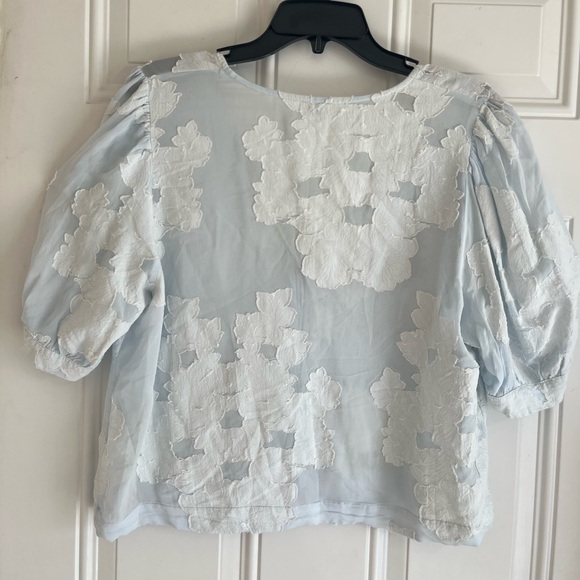 Aritzia Wilfred Henrietta Shirt Large Baby Blue Long Sleeve Semi Sheer Button Up - Picture 9 of 12